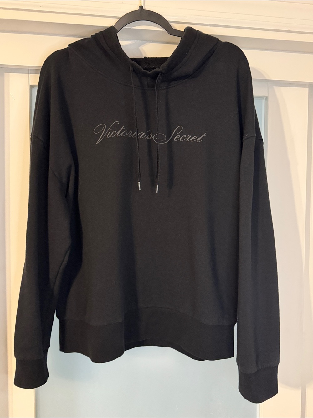 Victoria's Secret Black Script Logo Hooded Sweatshirt